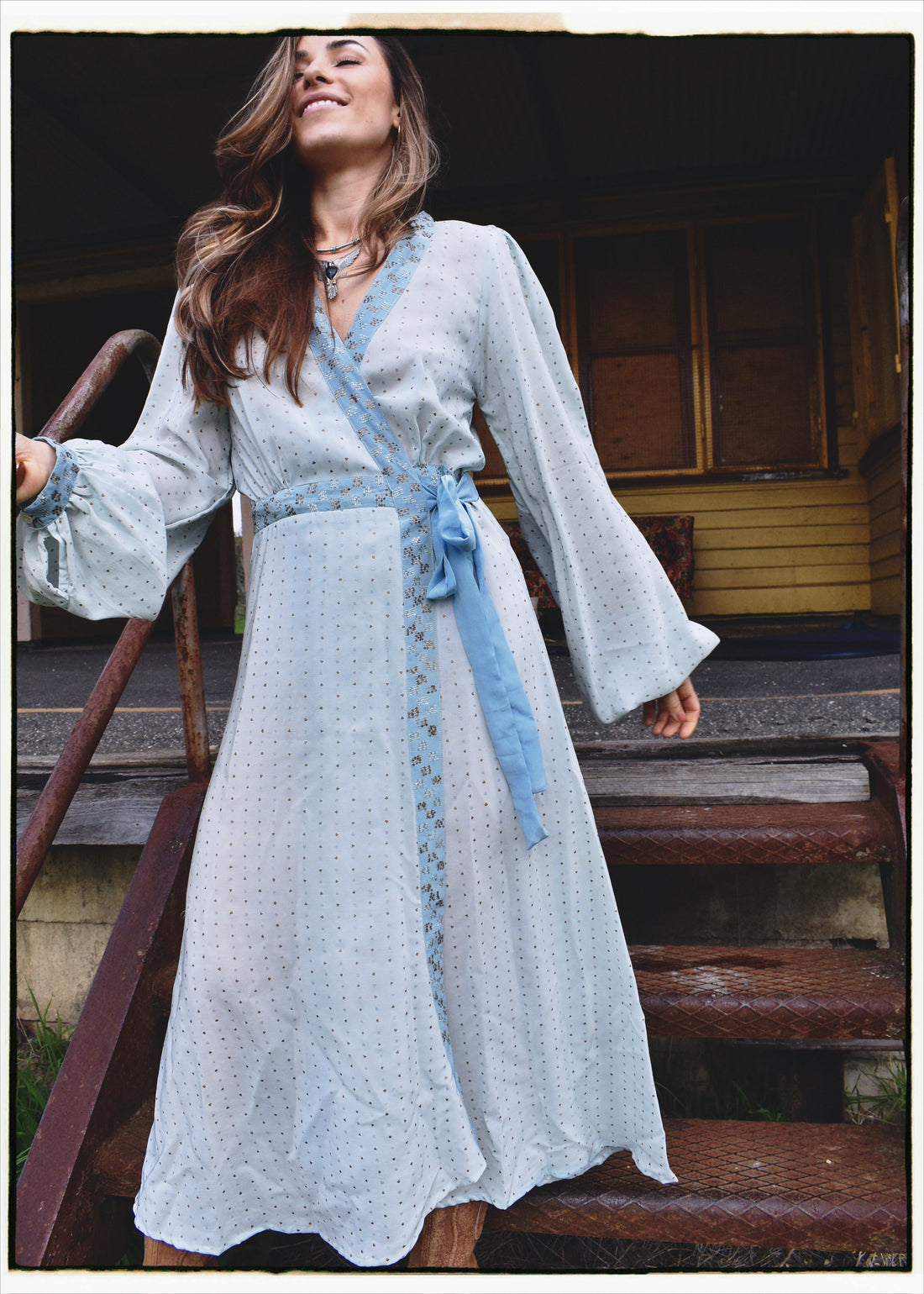 Caladium Wrap Silk Dress ~ Powder M