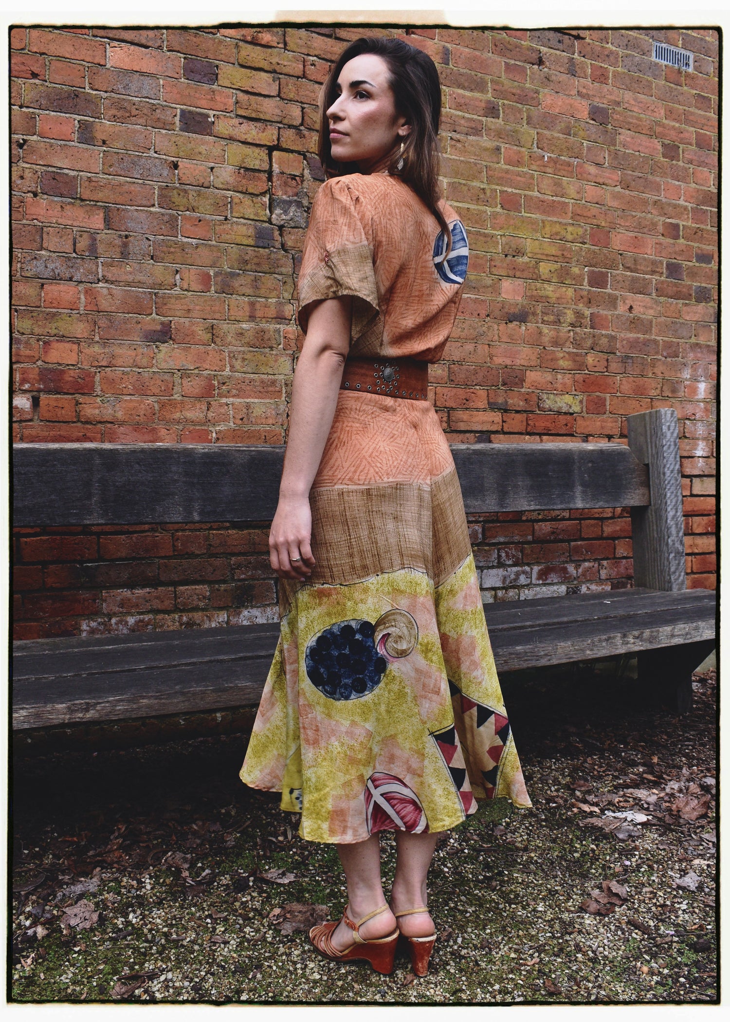 Liatris Silk Crepe Flutter Sleeve Wrap Dress ~ Almond M