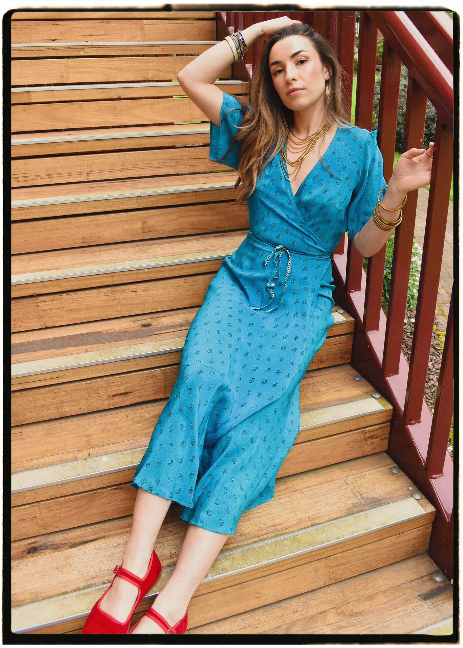 Liatris Silk Crepe Flutter Sleeve Wrap Dress ~ Algiers M