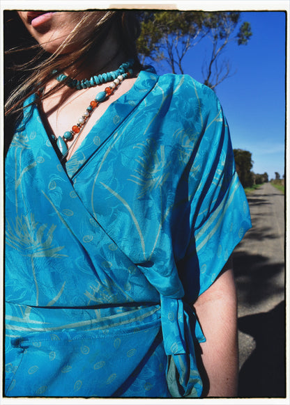 Bassia Silk Crepe Cross Tie Front Blouse ~ Jacquard L