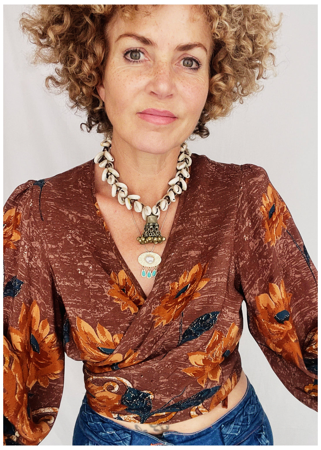 Hoya Silk Crepe Balloon Sleeve Wrap Top ~ Sunflower M