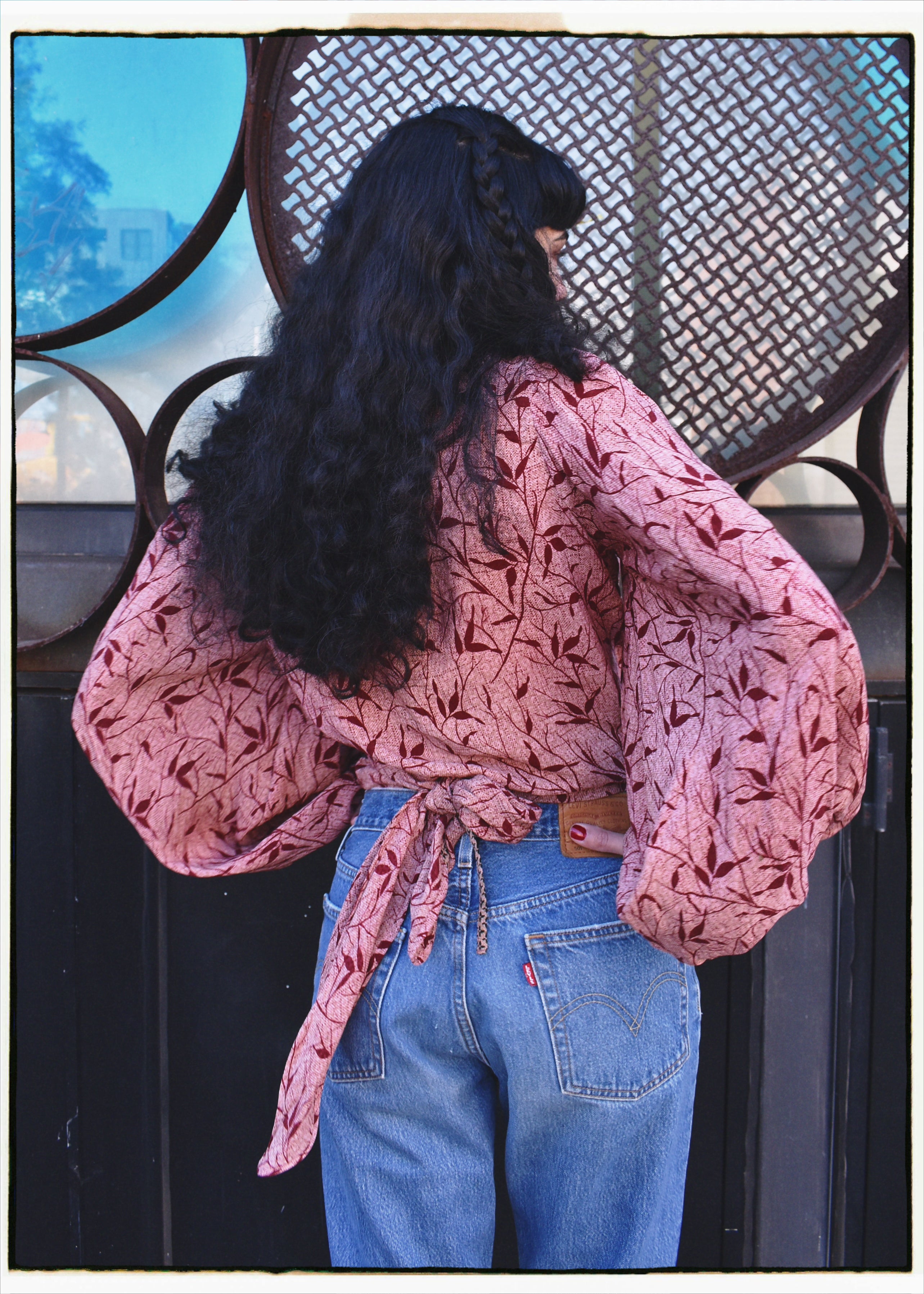 Hoya Silk Crepe Balloon Sleeve Wrap Top ~ Shortcake S