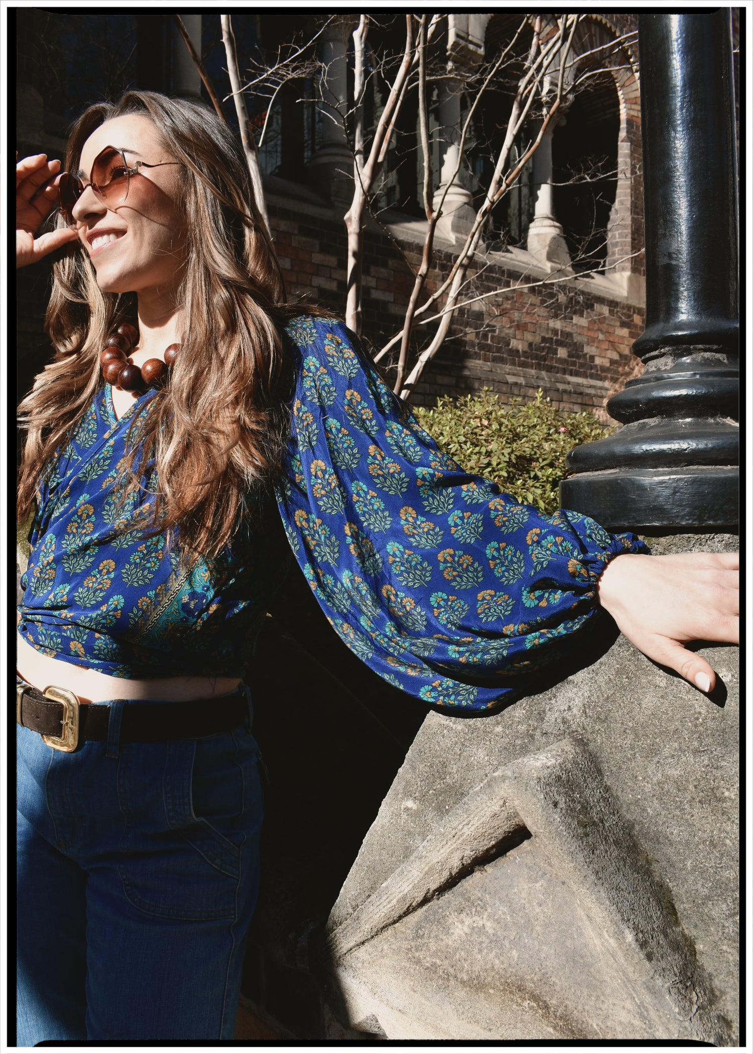 Hoya Silk Crepe Balloon Sleeve Wrap Top ~ Lapis S
