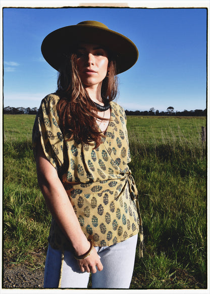 Bassia Silk Crepe Cross Tie Front Blouse ~ Glade S