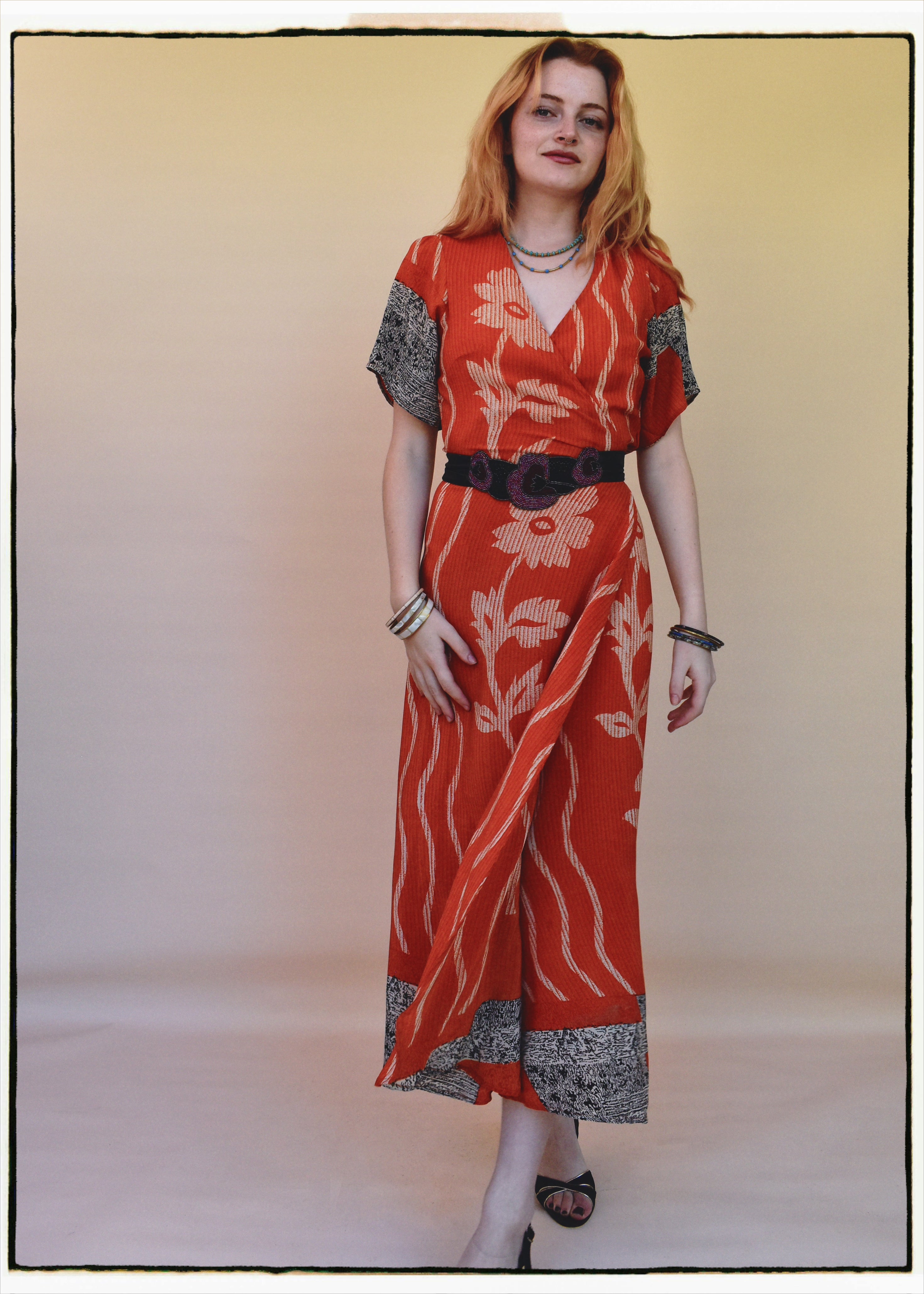 Liatris Silk Crepe Flutter Sleeve Wrap Dress ~ Tangerine S