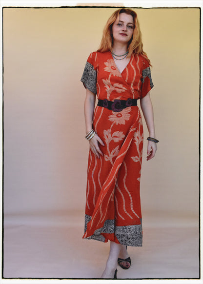 Liatris Silk Crepe Flutter Sleeve Wrap Dress ~ Tangerine S