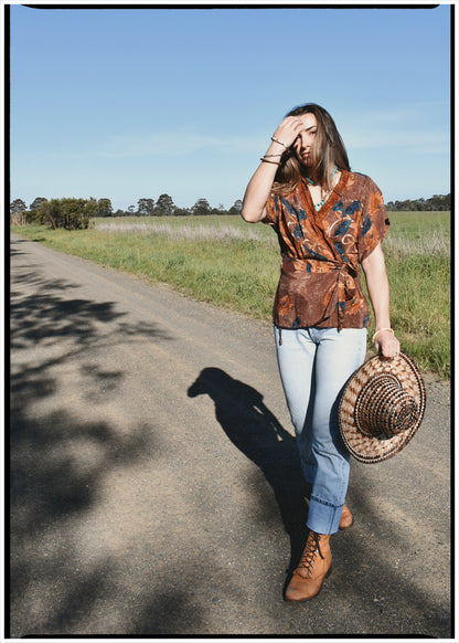 Bassia Silk Crepe Cross Tie Front Blouse ~ Sunflower M