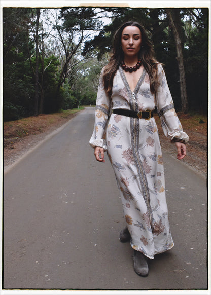 Zea Silk Crepe Kaftan Maxi Dress ~  Angel M