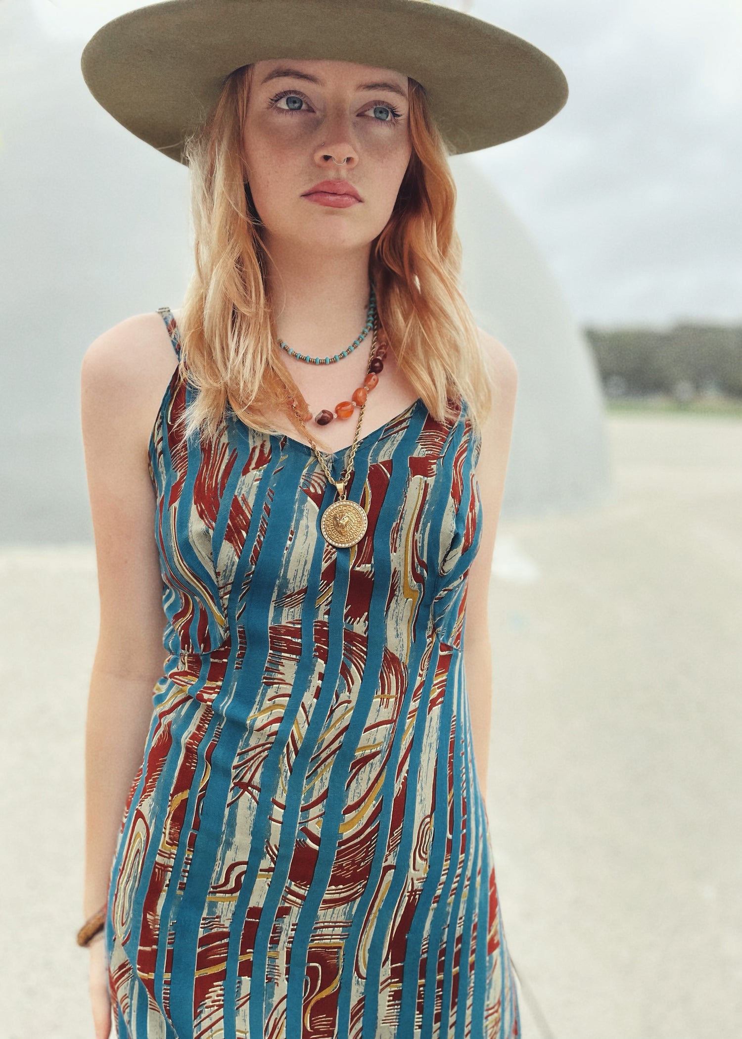 Rumex Silk Slip Dress ~ Marble XL