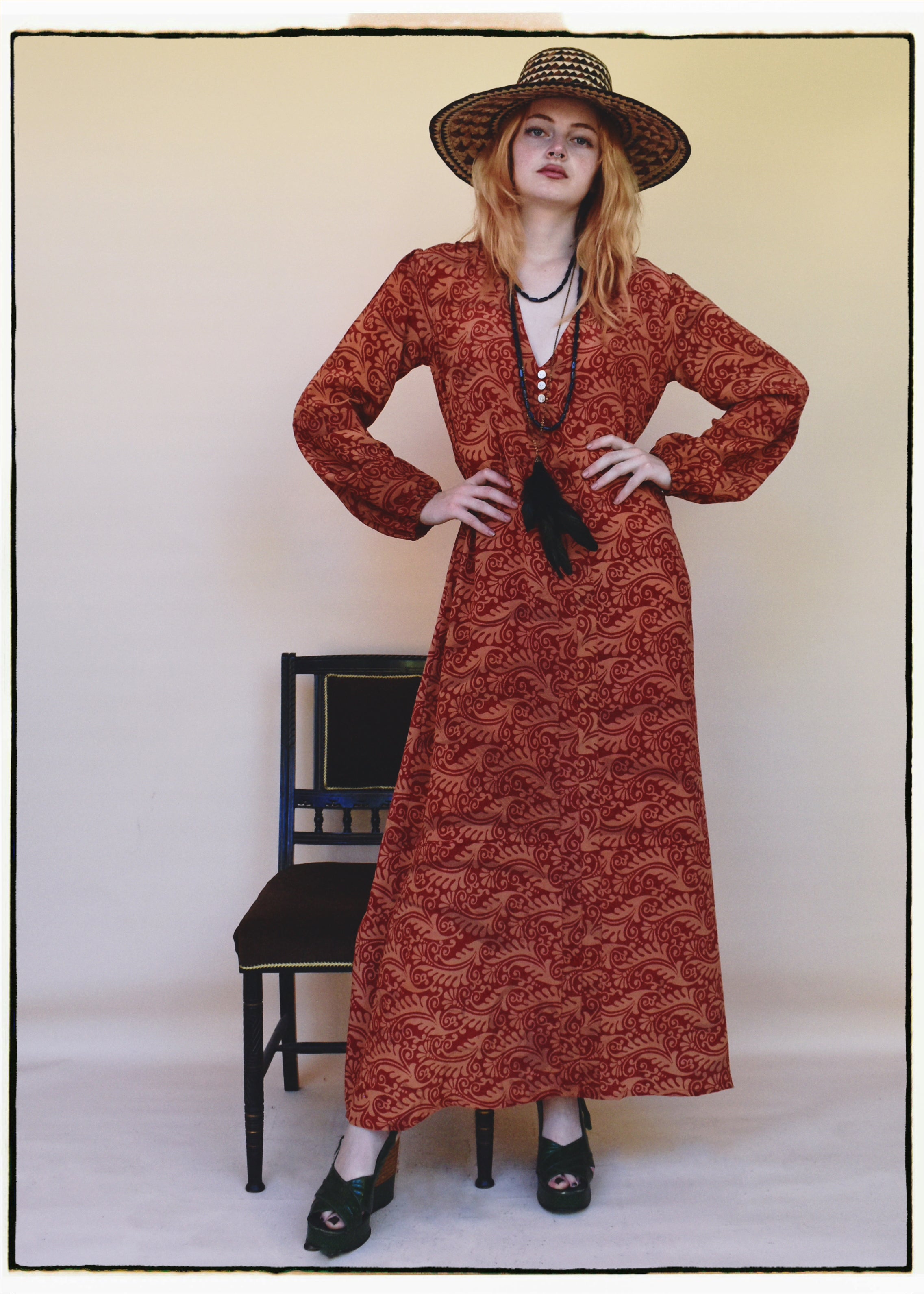 Zea Silk Crepe Kaftan Maxi Dress ~  Amberglow XS