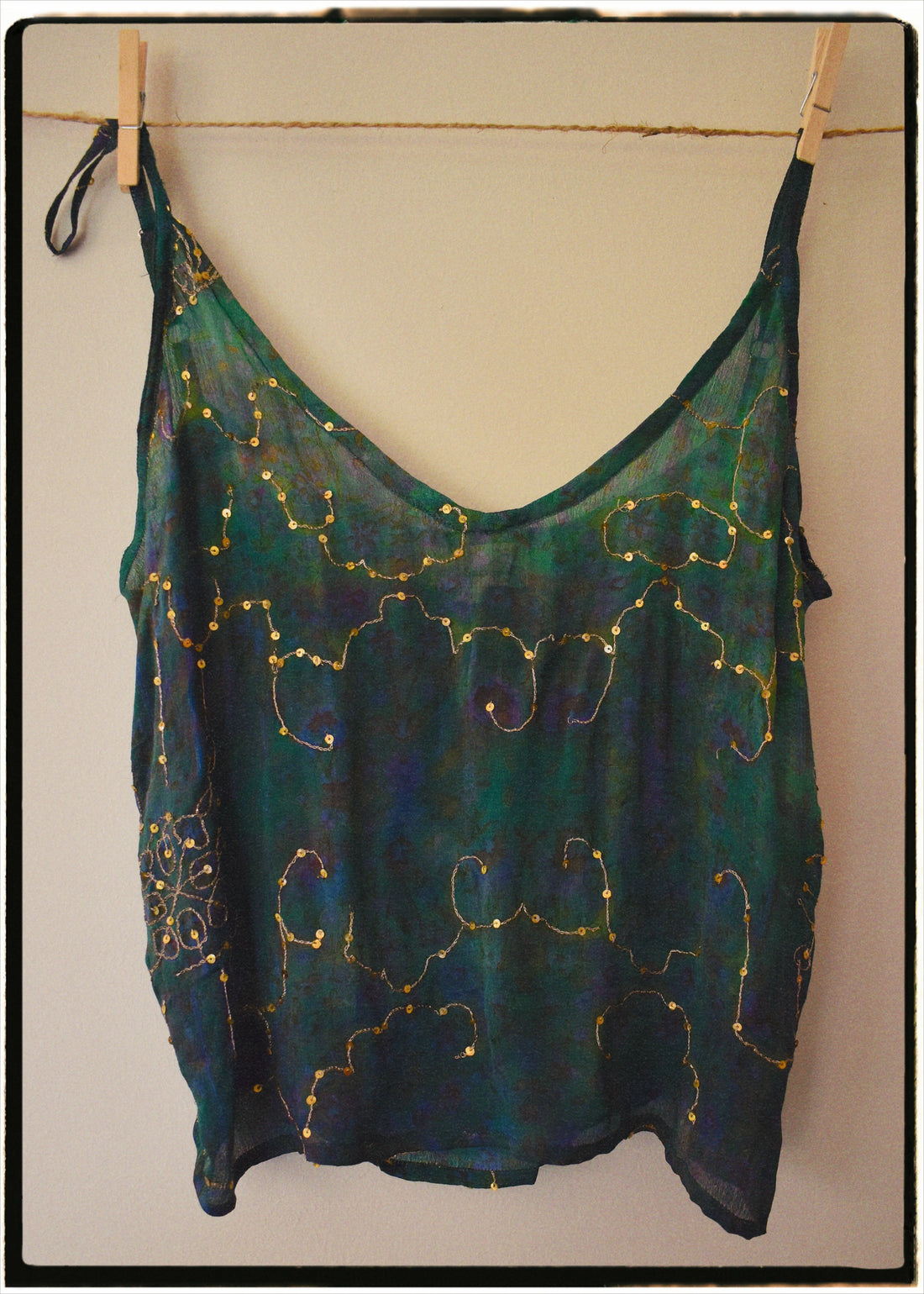 Reseda Silk Crepe Camisole Top ~ Fern M