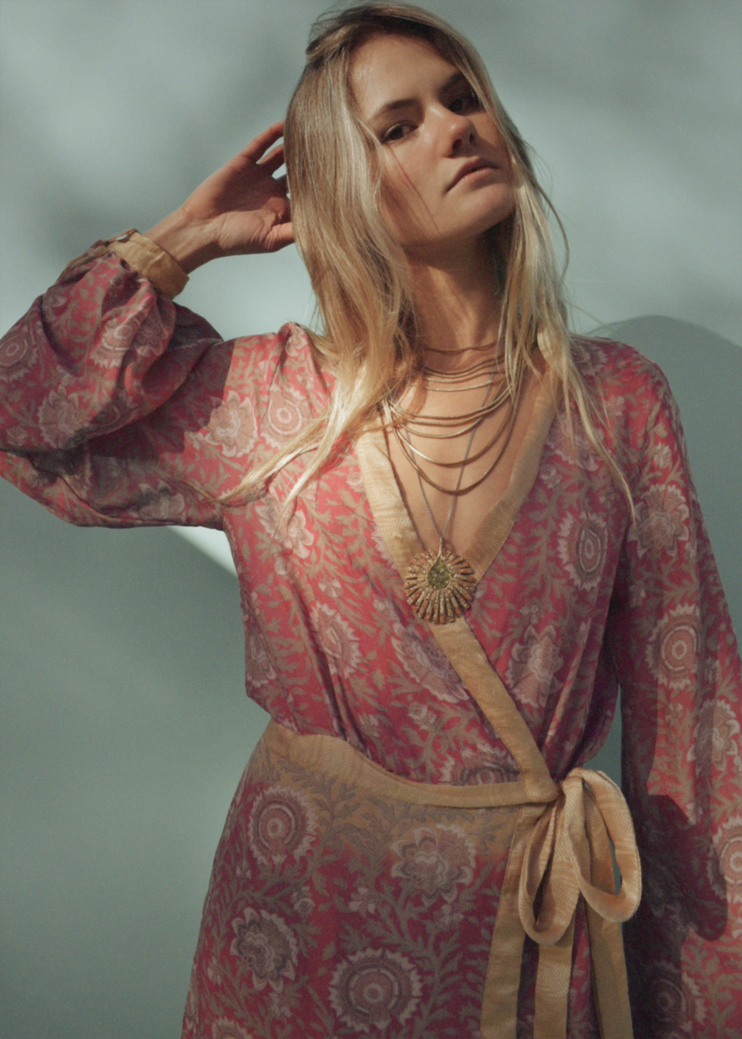 Caladium Silk Wrap Dress ~ Powder S