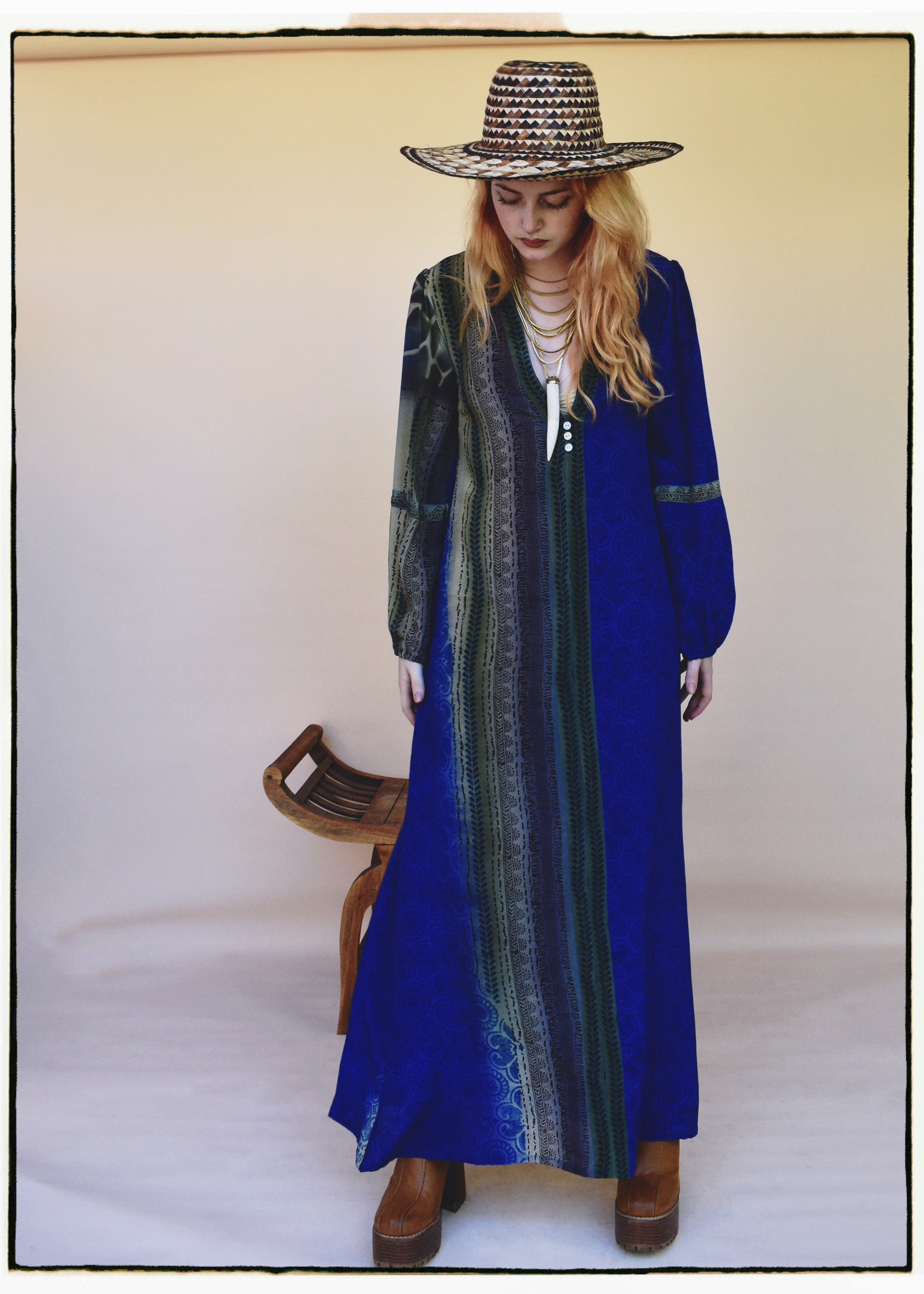 Zea Silk Crepe Kaftan Maxi Dress ~  Iva XS