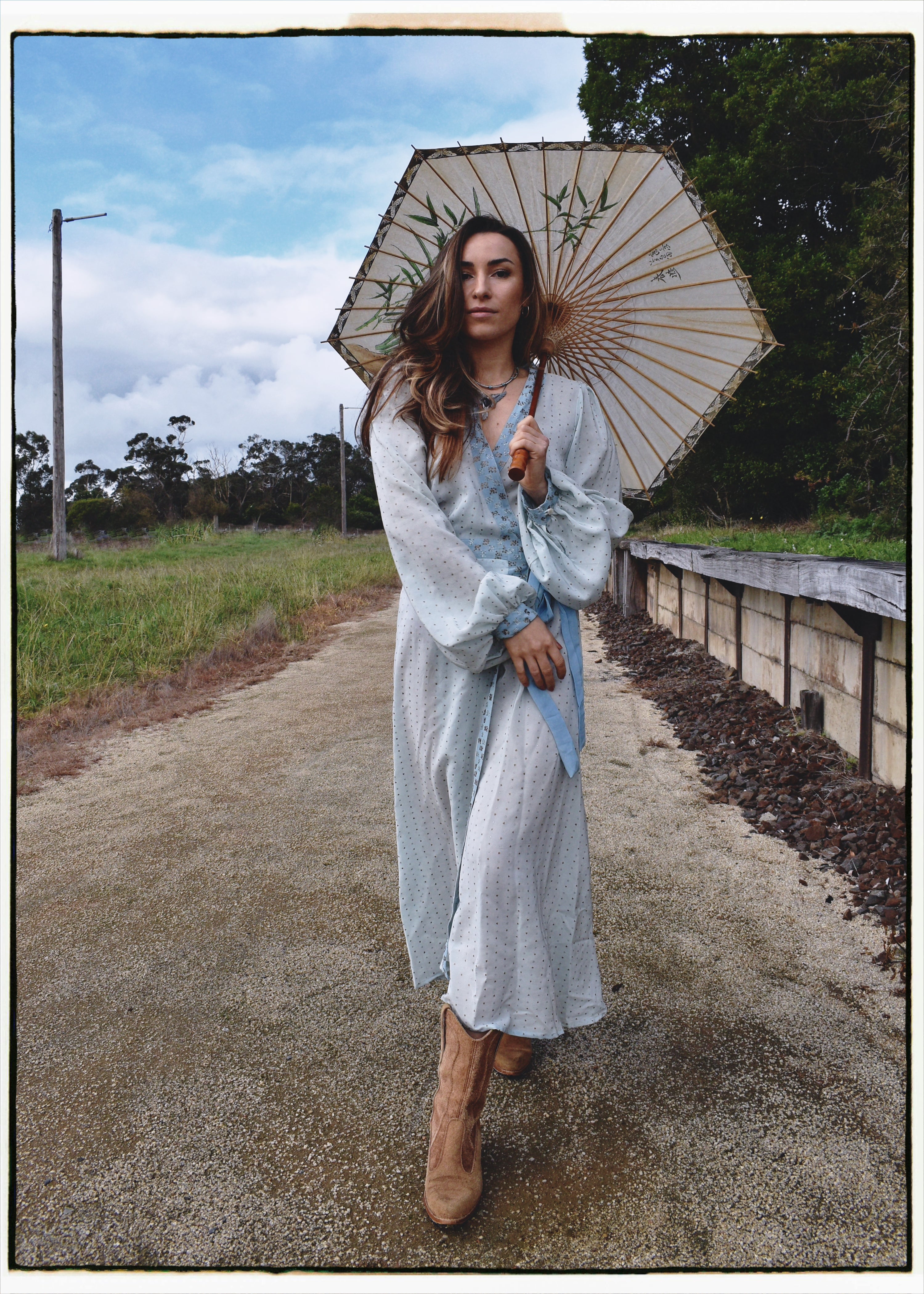 Caladium Wrap Silk Dress ~ Powder M