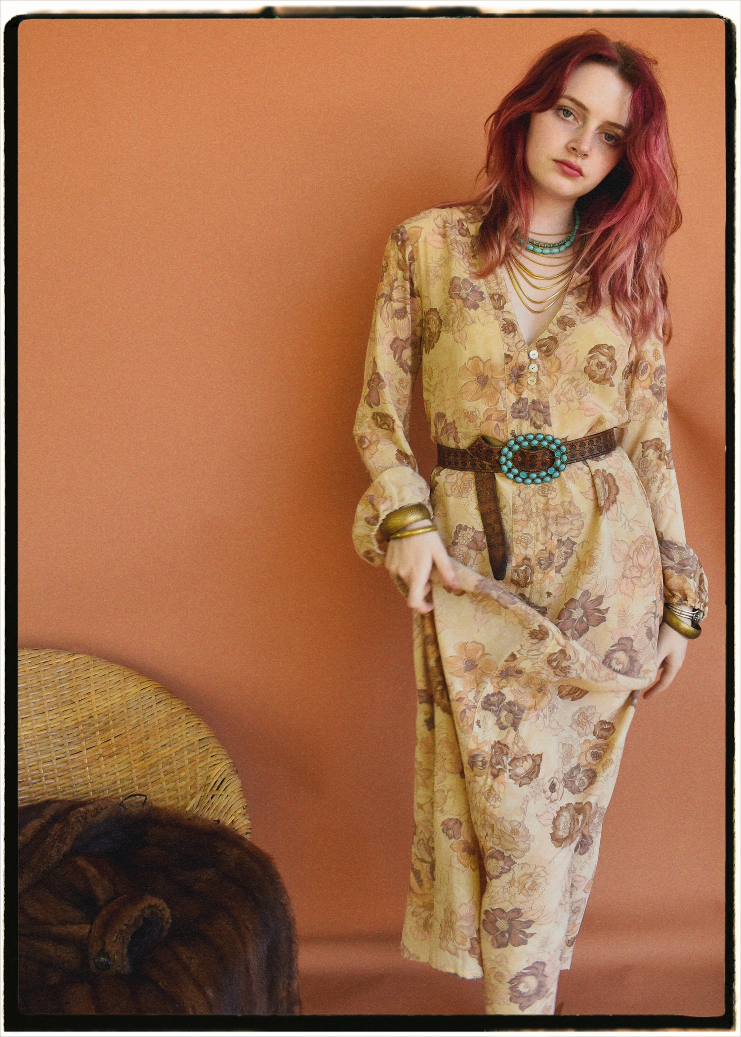 Zea Silk Crepe Kaftan Maxi Dress ~  Flora XS