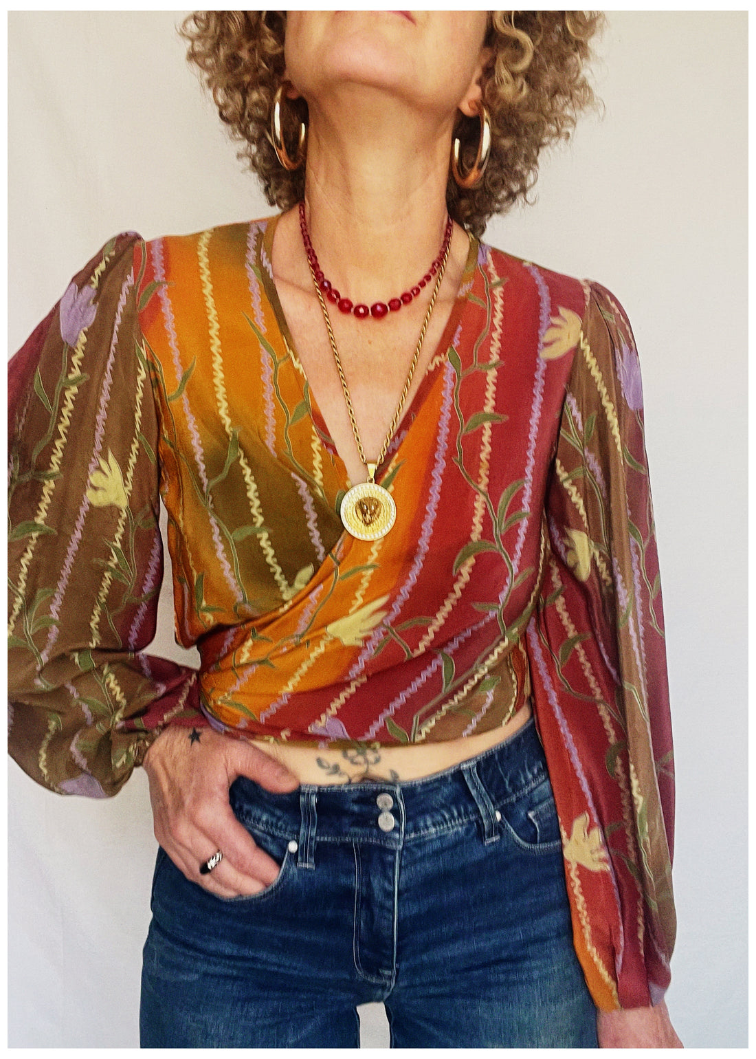 Hoya Silk Crepe Balloon Sleeve Wrap Top ~ Topaz XS