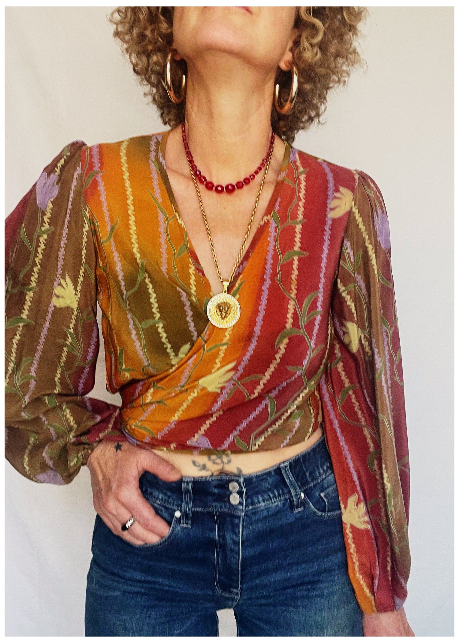 Hoya Silk Crepe Balloon Sleeve Wrap Top ~ Topaz XS