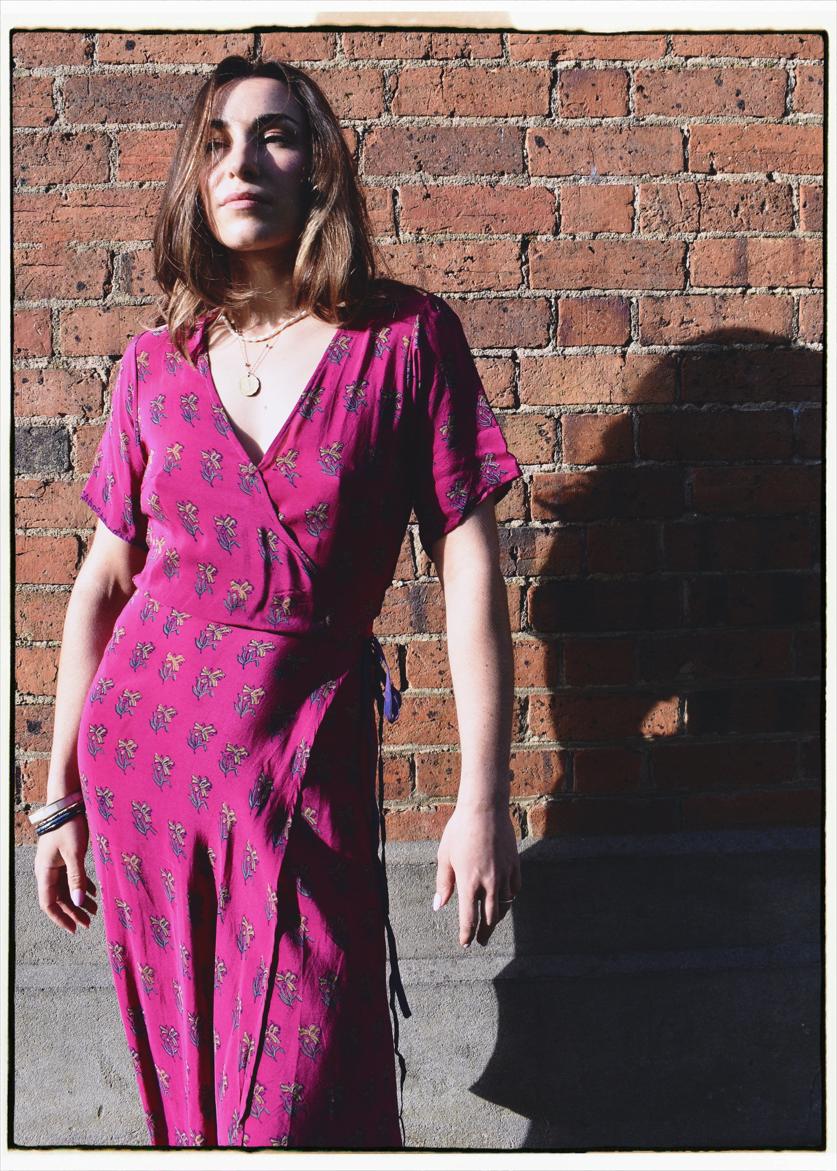 Liatris Silk Crepe Flutter Sleeve Wrap Dress ~ Baroque XS