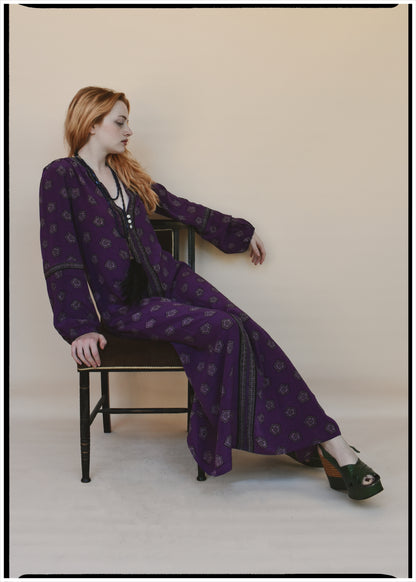 Zea Silk Crepe Kaftan Maxi Dress ~  Claret XS