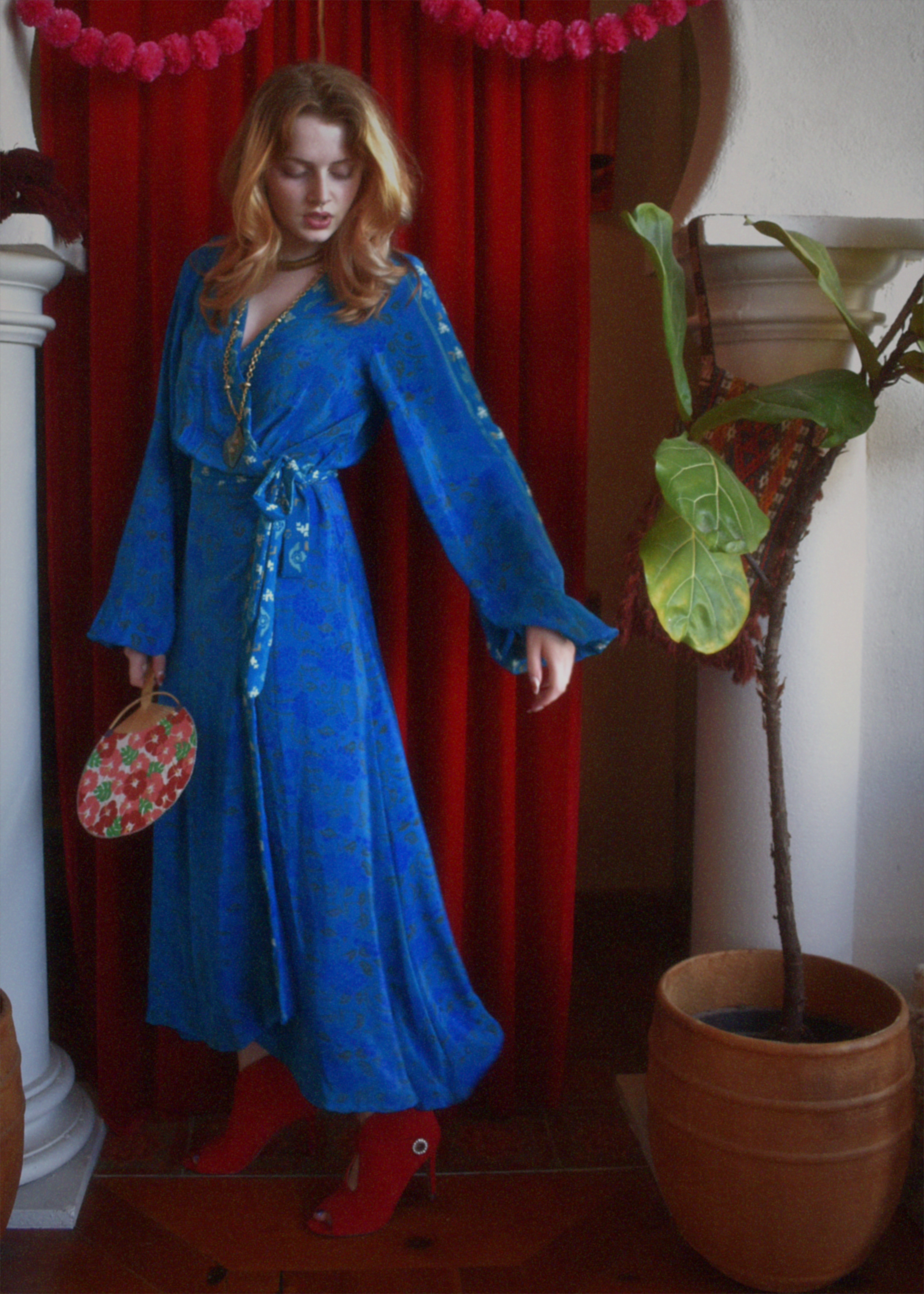 Caladium Wrap Silk Dress ~ Baleine M