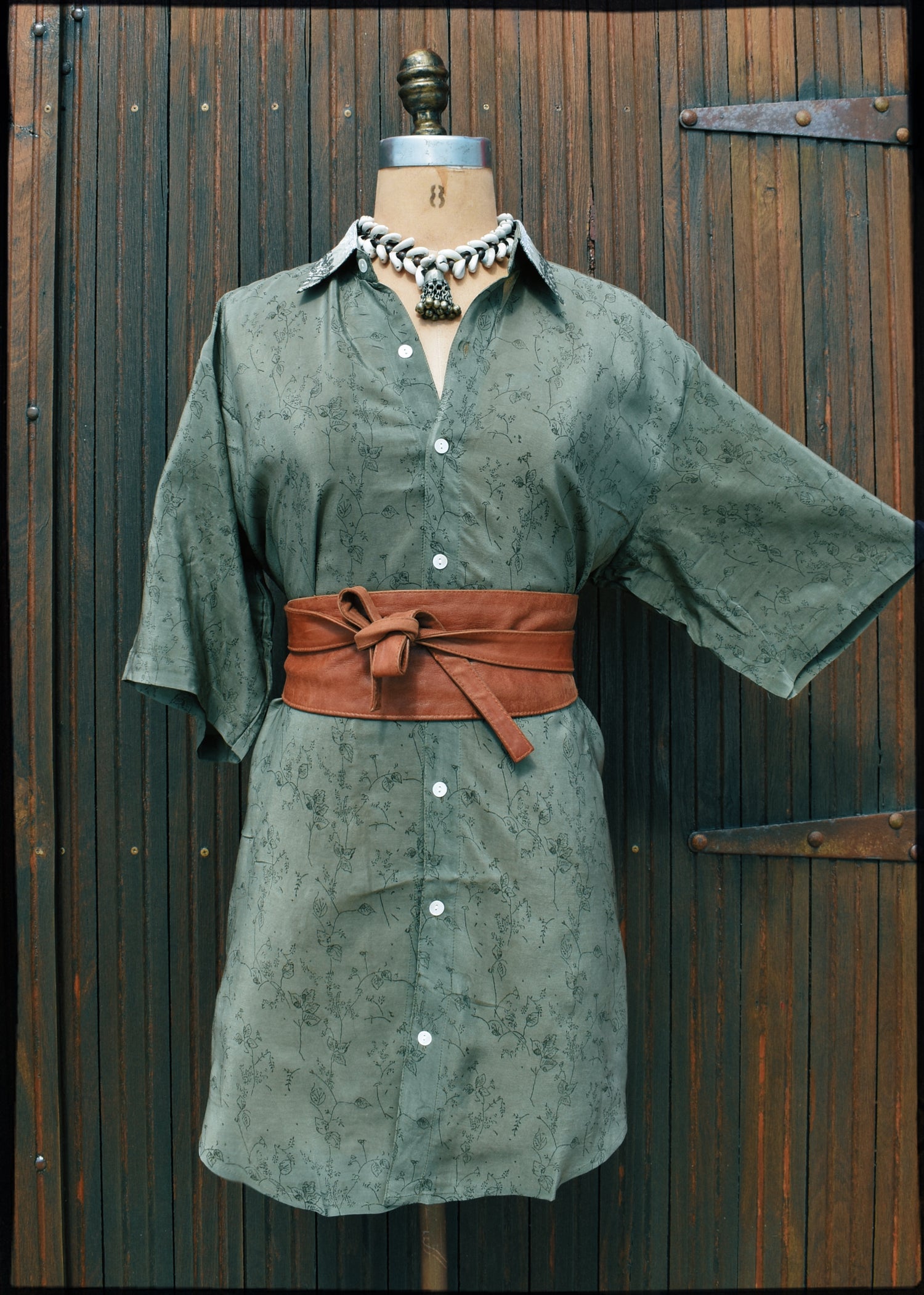 Astralagus Silk Crepe Oversized Shirt ~ Moss