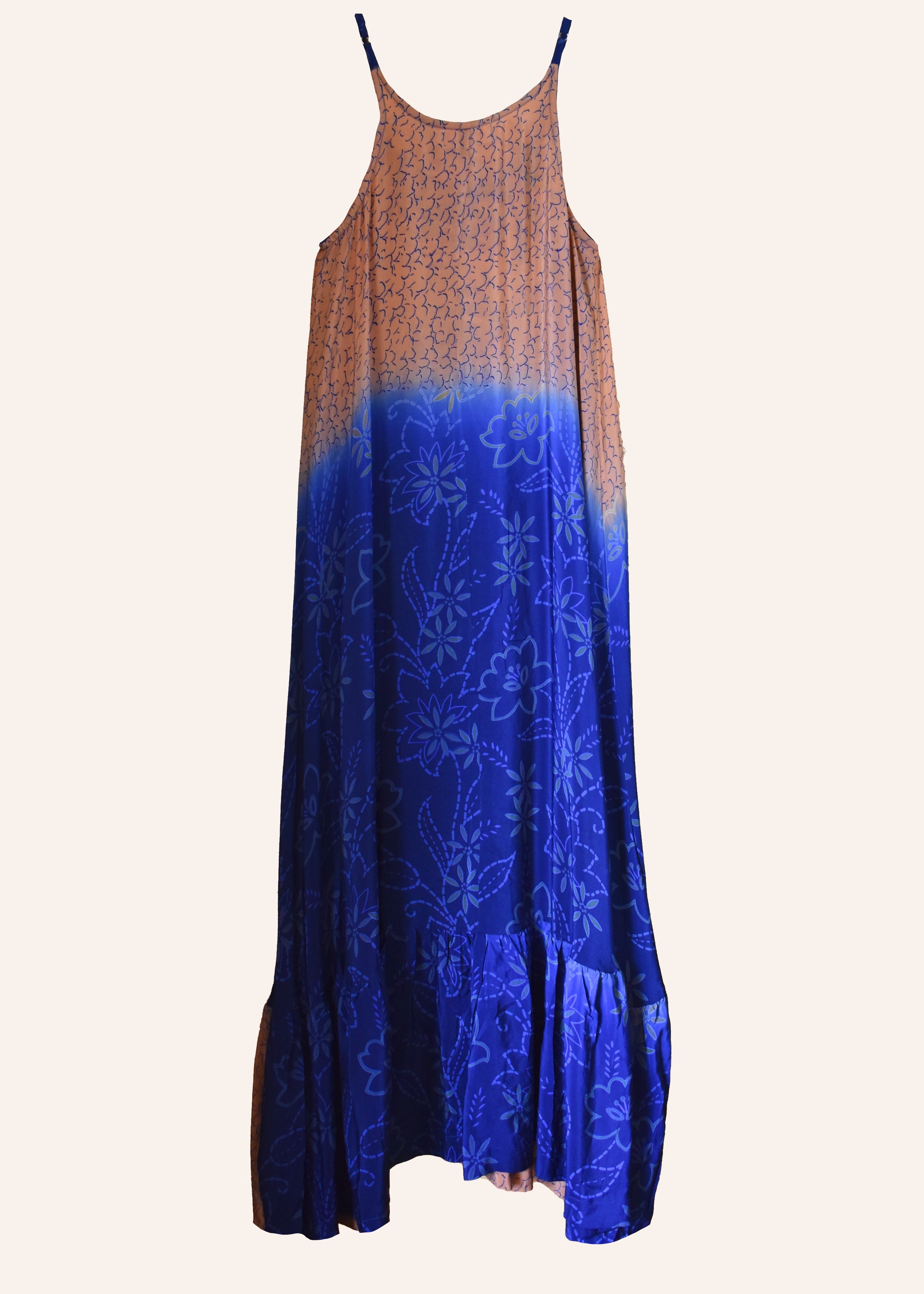 Eustoma Silk Crepe Swing Maxi Dress ~  Blossom S