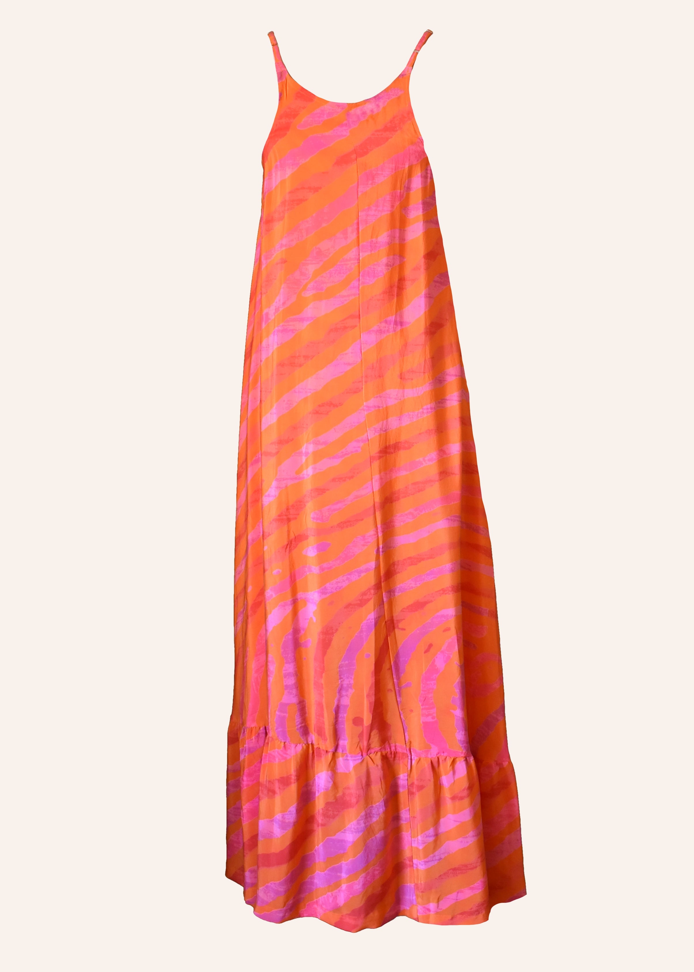 Eustoma Silk Crepe Swing Maxi Dress ~ Sunset M