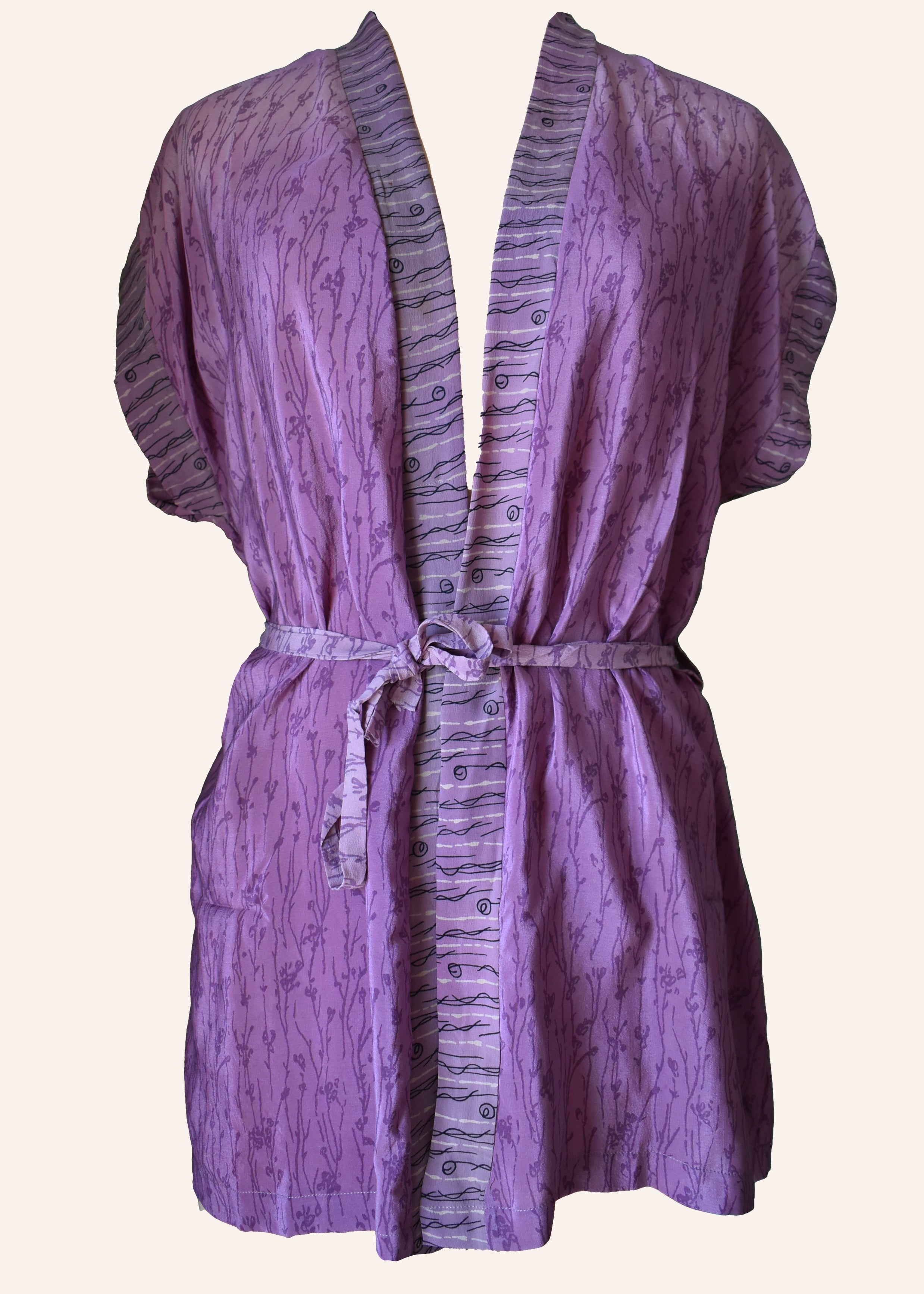 Pilea Silk Crepe Wrap Kimono Top ~ Mauve S/M