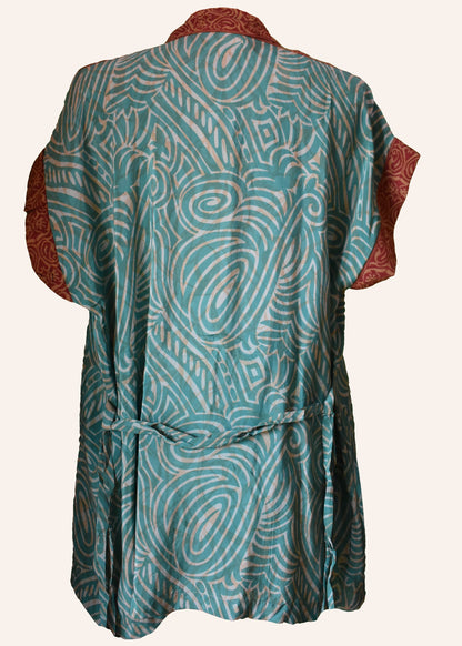 Pilea Silk Crepe Wrap Kimono Top ~ Tambourine L/XL