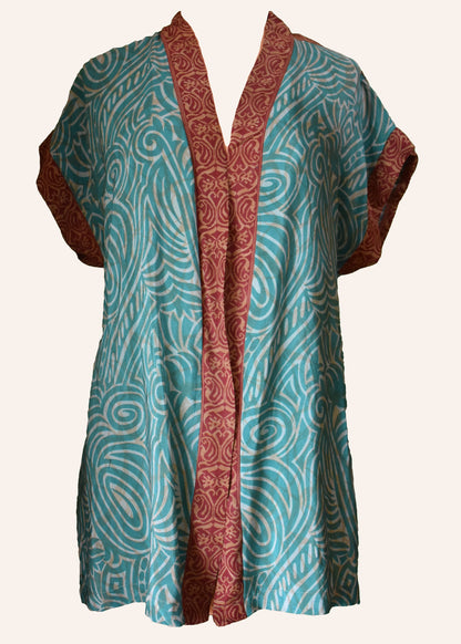 Pilea Silk Crepe Wrap Kimono Top ~ Tambourine L/XL