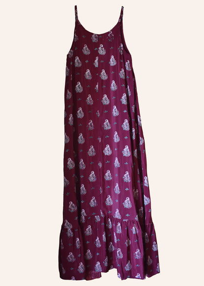 Eustoma Silk Crepe Swing Maxi Dress ~ Rosewood XS