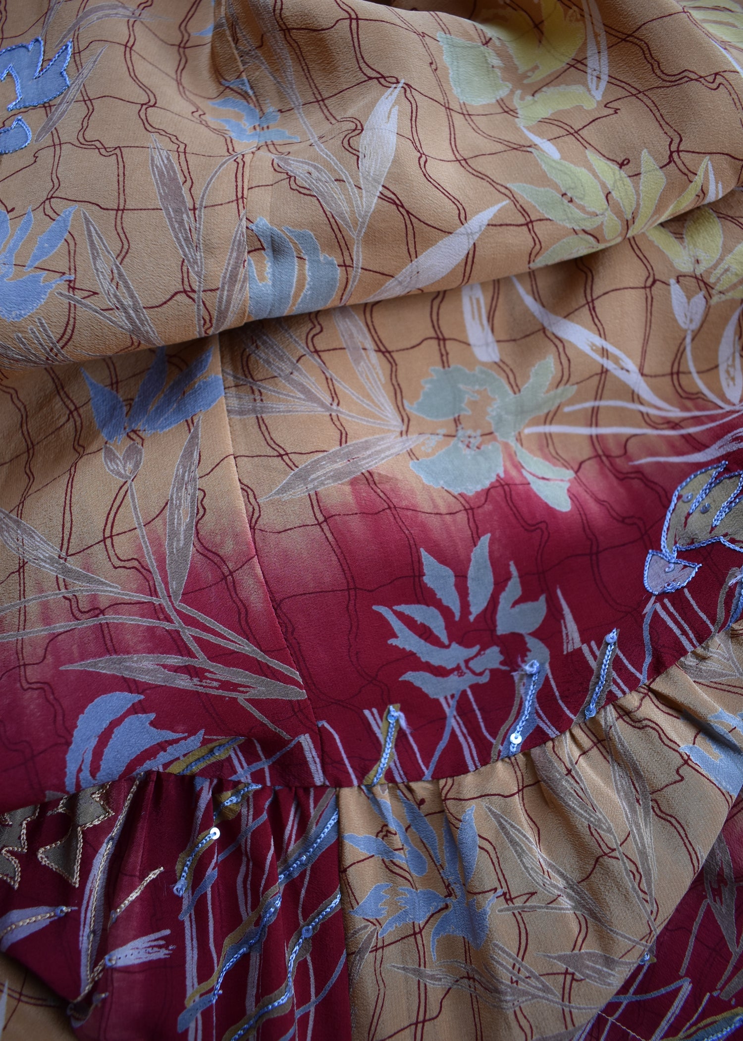 Eustoma Silk Crepe Swing Maxi Dress ~ Tender S