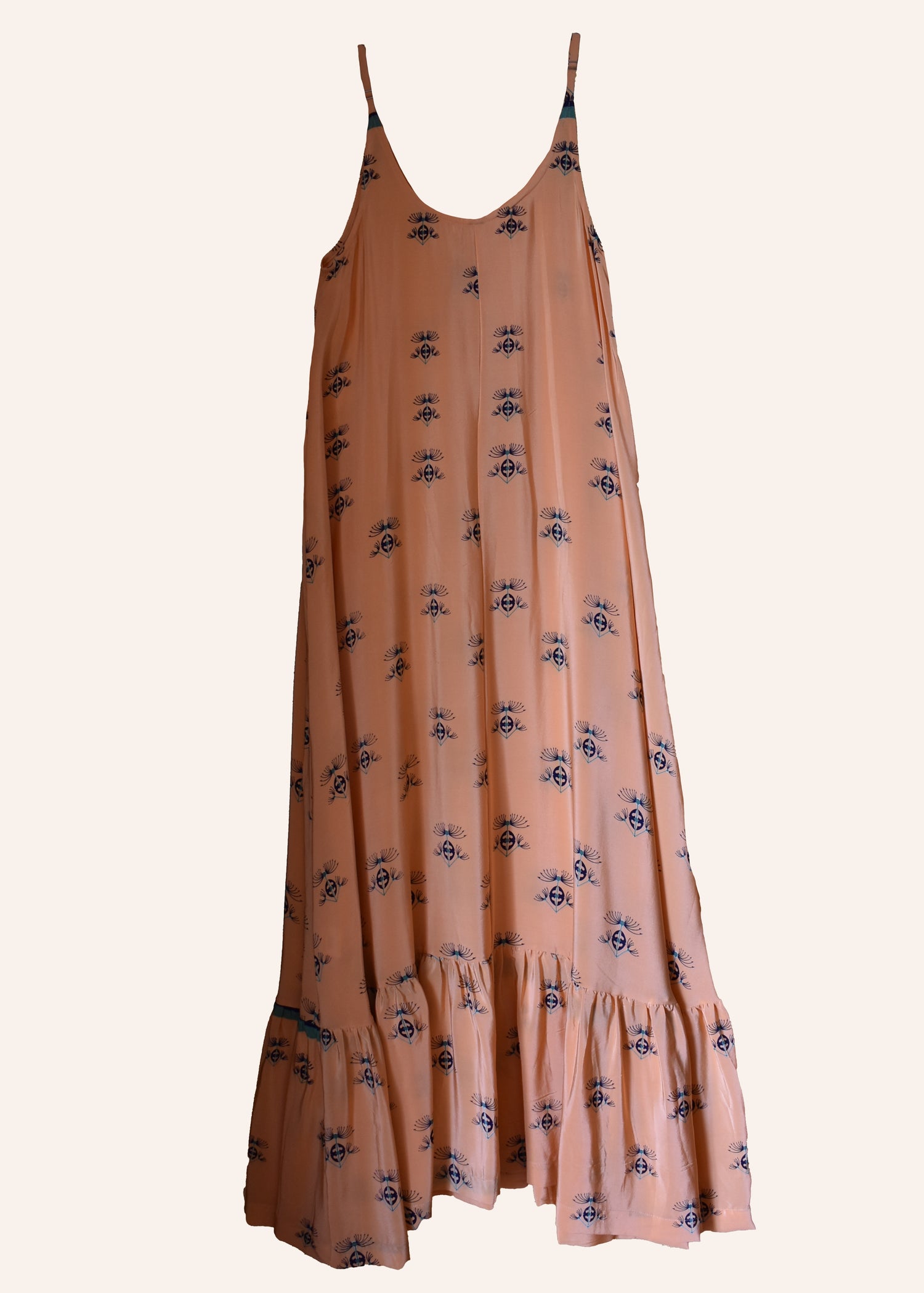 Eustoma Silk Crepe Swing Maxi Dress ~ Coral XS