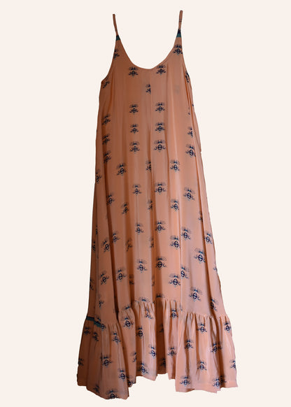 Eustoma Silk Crepe Swing Maxi Dress ~ Coral XS