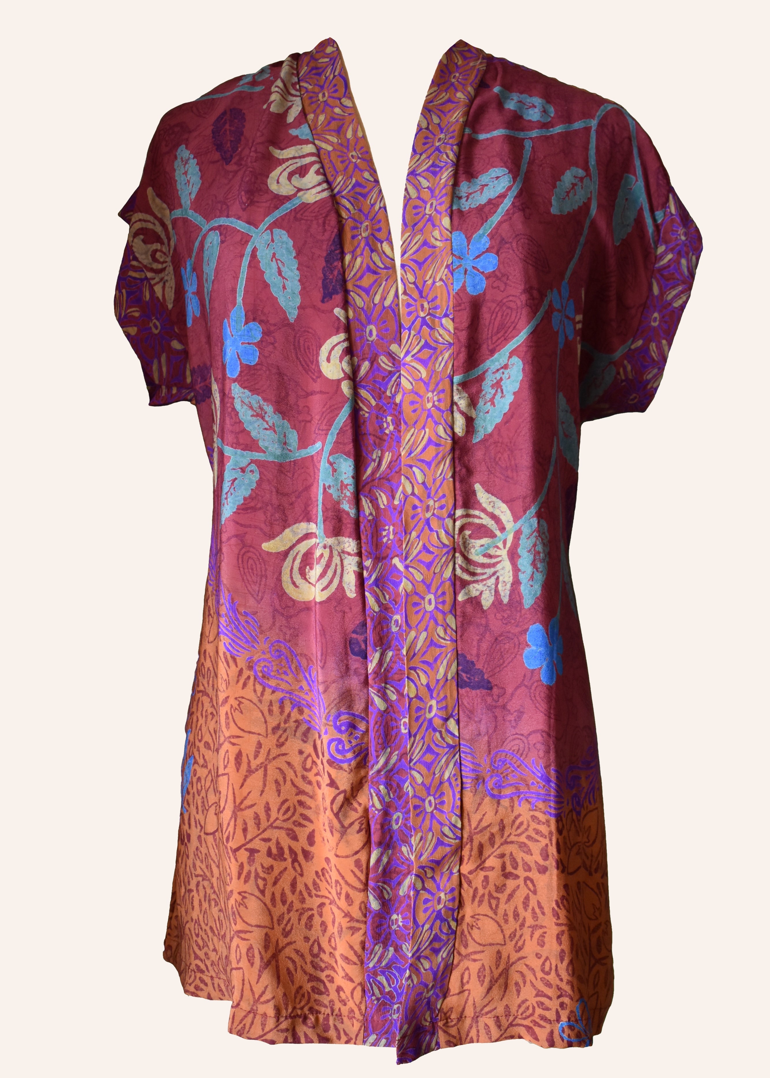 Pilea Silk Crepe Wrap Kimono Top ~ Flame S/M