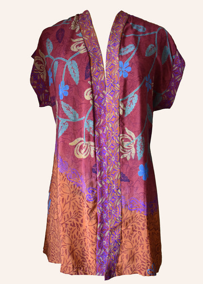 Pilea Silk Crepe Wrap Kimono Top ~ Flame S/M