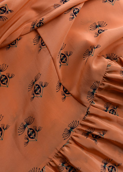 Eustoma Silk Crepe Swing Maxi Dress ~ Coral XS