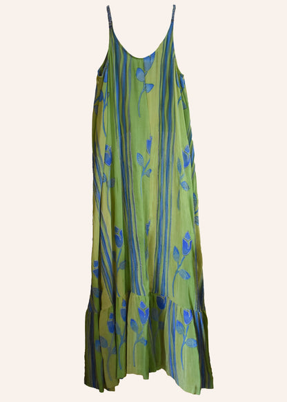 Eustoma Silk Crepe Swing Maxi Dress ~ Spindle S