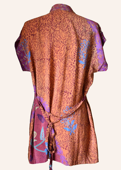 Pilea Silk Crepe Wrap Kimono Top ~ Flame S/M