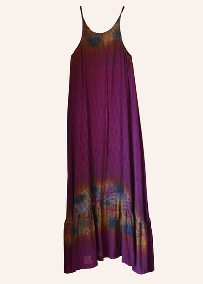 Eustoma Silk Crepe Swing Maxi Dress ~ Garnet XS