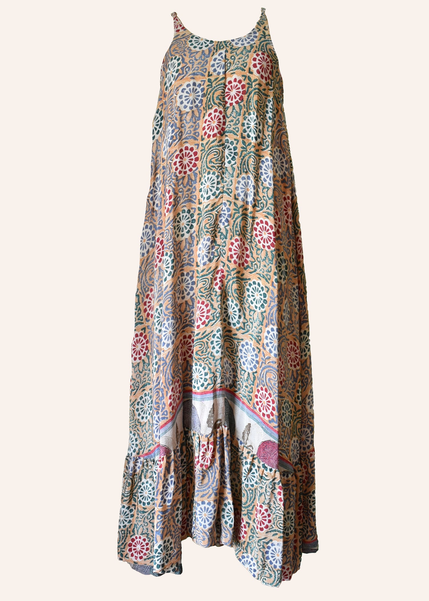 Eustoma Silk Crepe Swing Maxi Dress ~ Robe XL