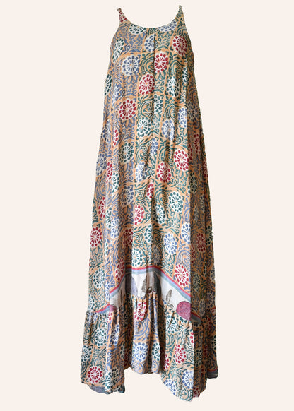 Eustoma Silk Crepe Swing Maxi Dress ~ Robe XL