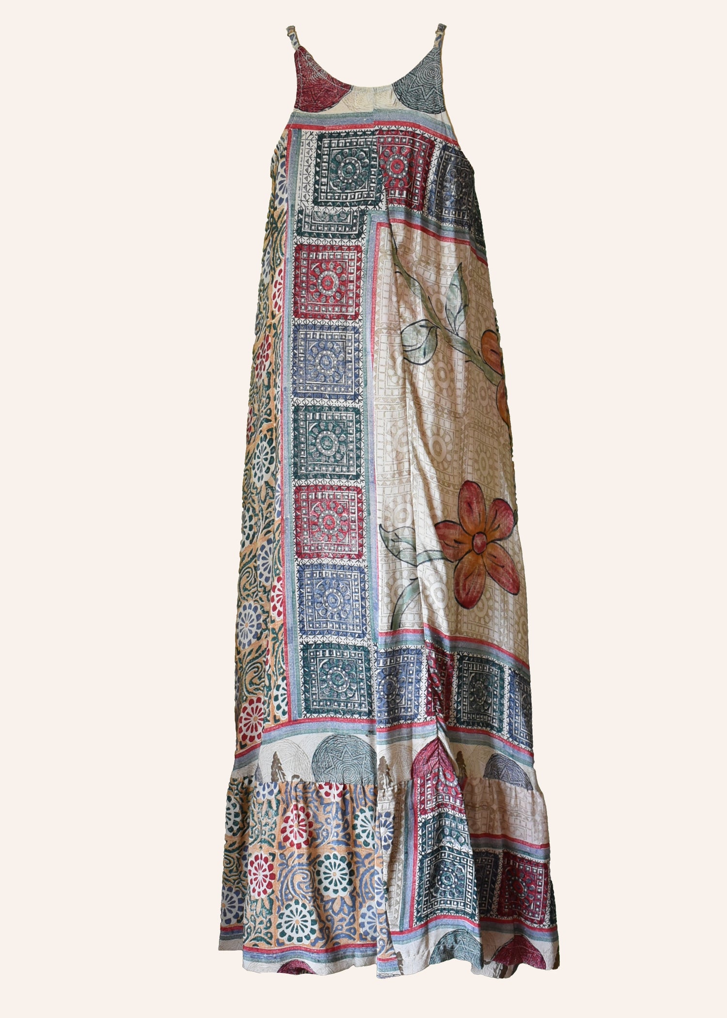 Eustoma Silk Crepe Swing Maxi Dress ~ Robe XL