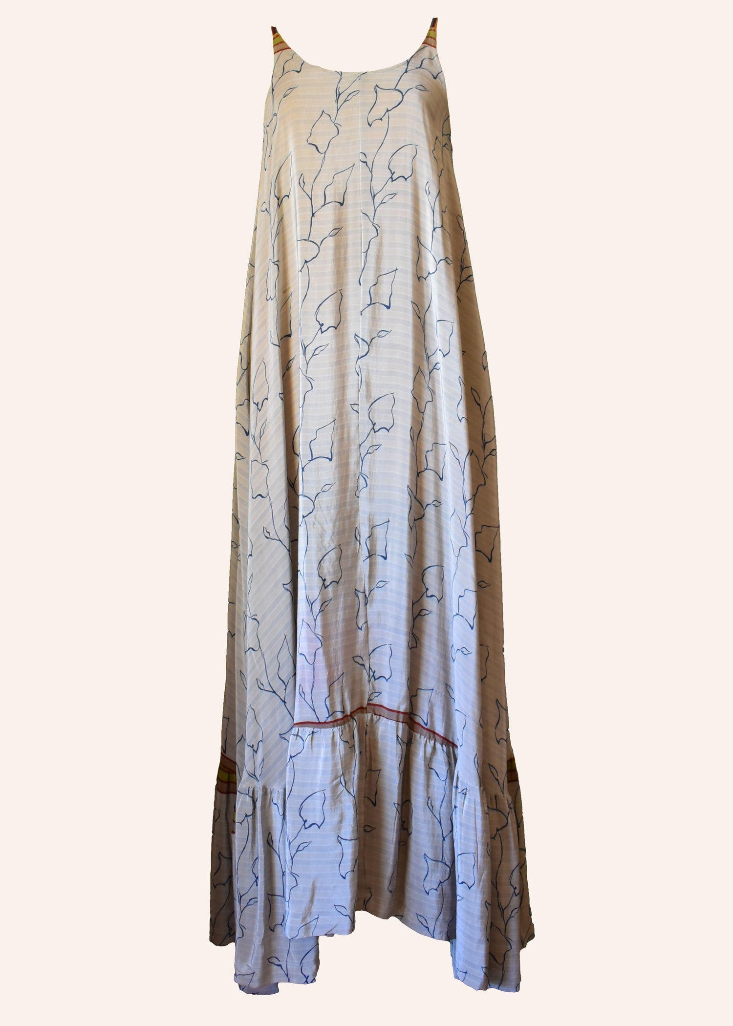 Eustoma Silk Crepe Swing Maxi Dress ~ Azurine M