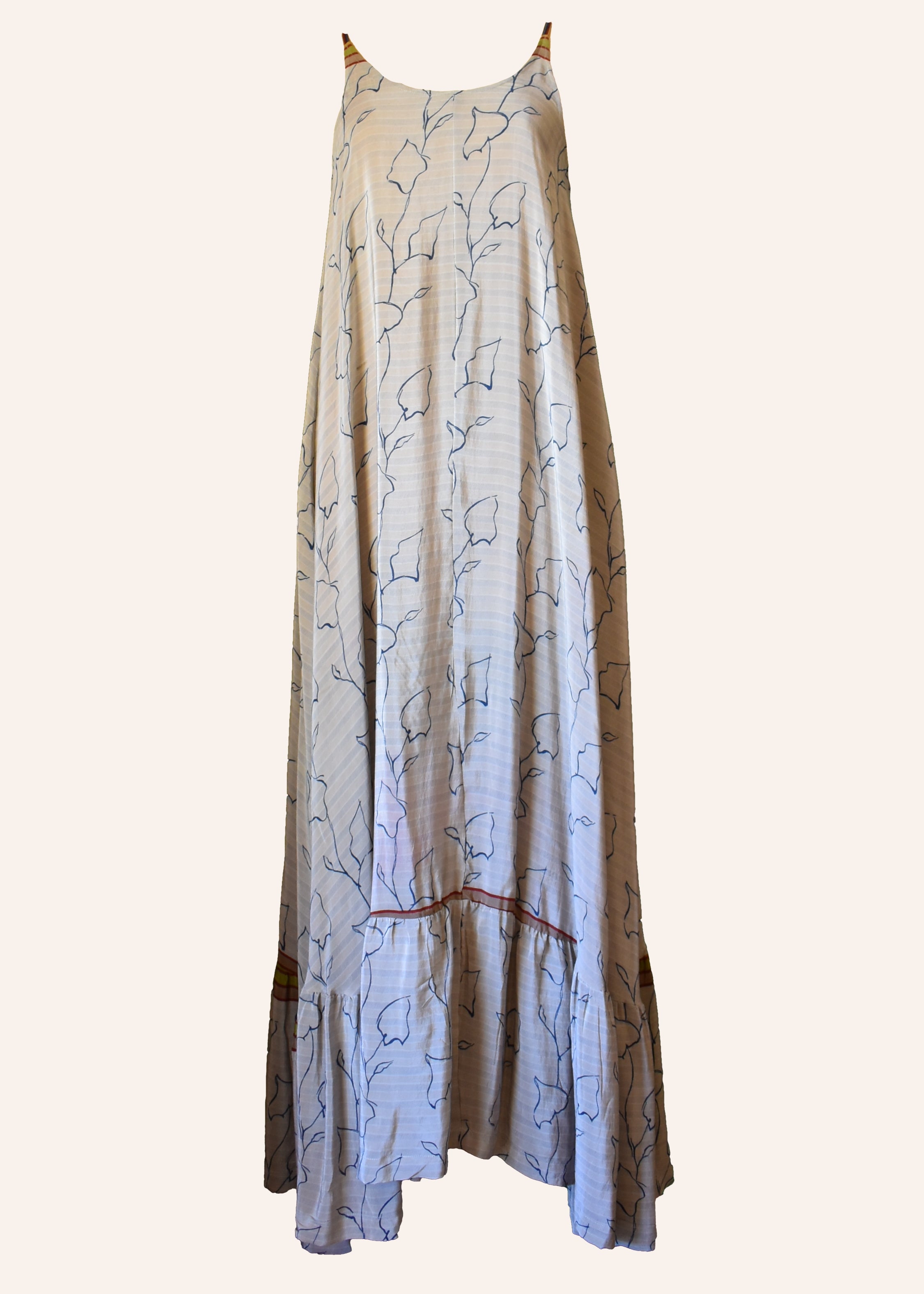 Eustoma Silk Crepe Swing Maxi Dress ~ Azurine M