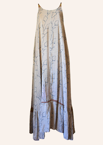 Eustoma Silk Crepe Swing Maxi Dress ~ Azurine M
