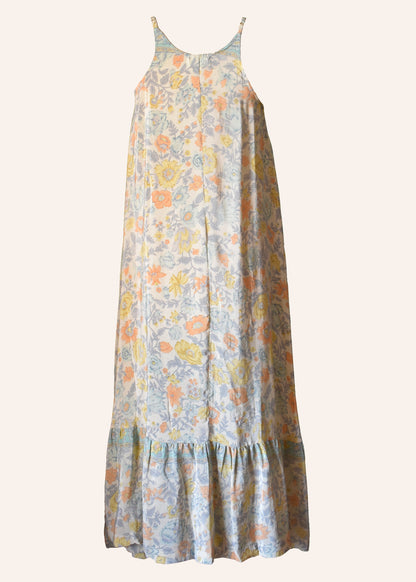 Eustoma Silk Crepe Swing Maxi Dress ~ Creme L