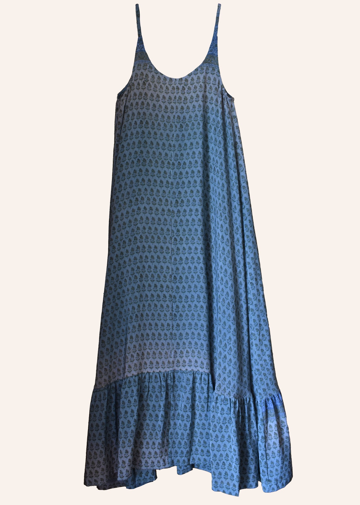 Eustoma Silk Crepe Swing Maxi Dress ~ Delft XS