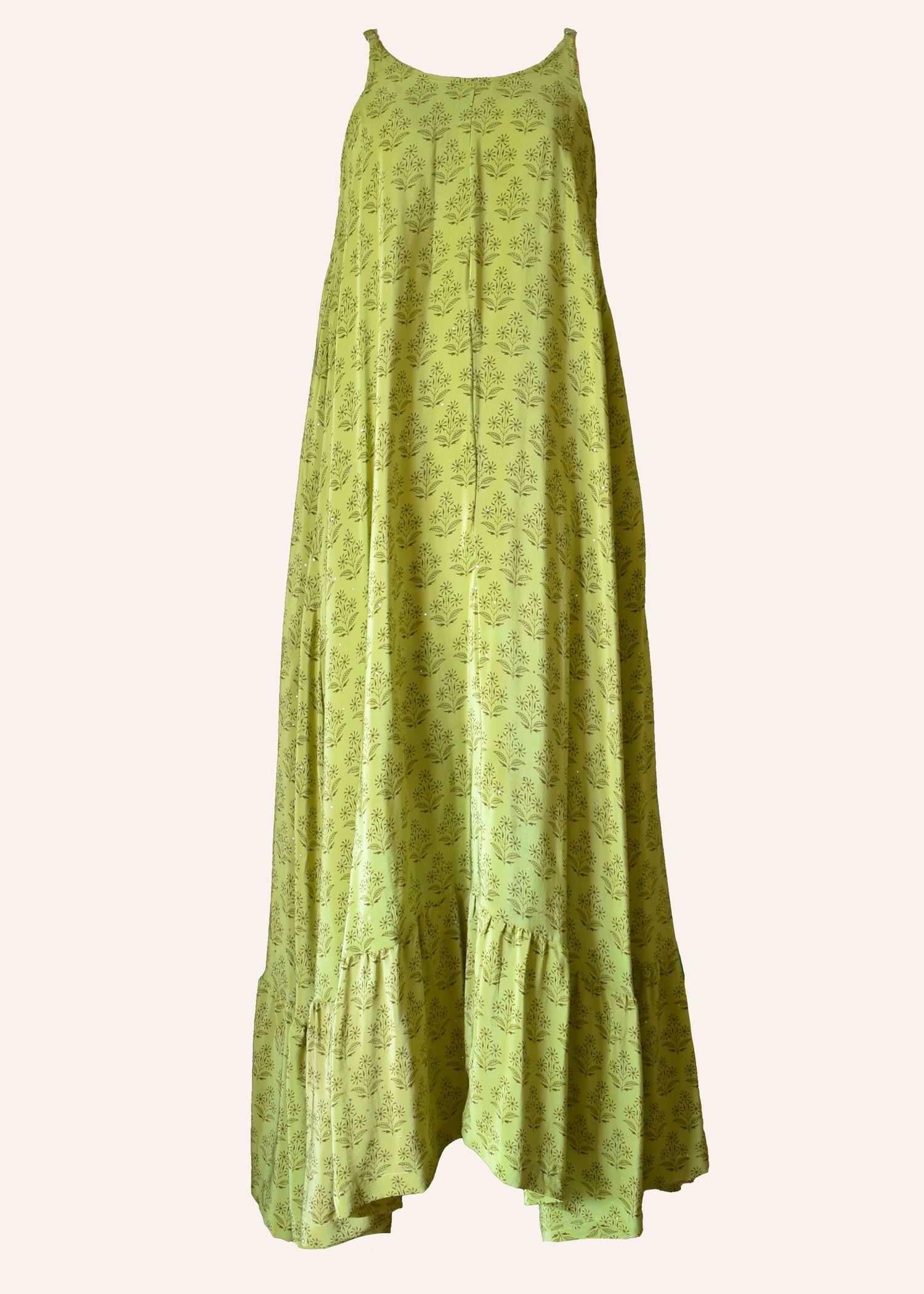 Eustoma Silk Crepe Swing Maxi Dress ~ Irish Moss XL