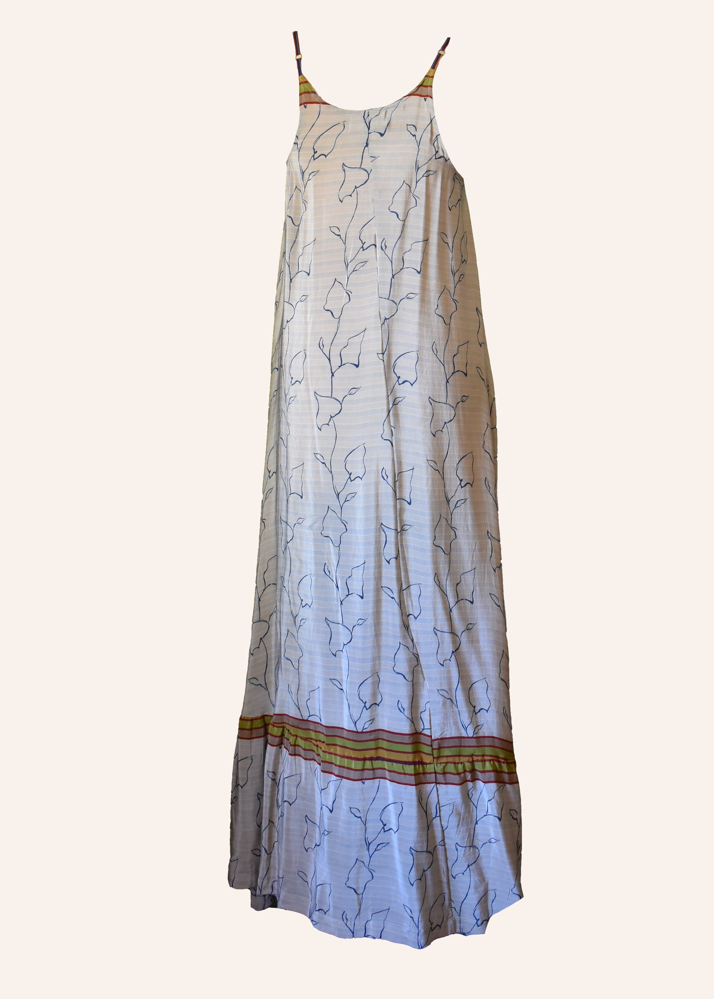 Eustoma Silk Crepe Swing Maxi Dress ~ Azurine M